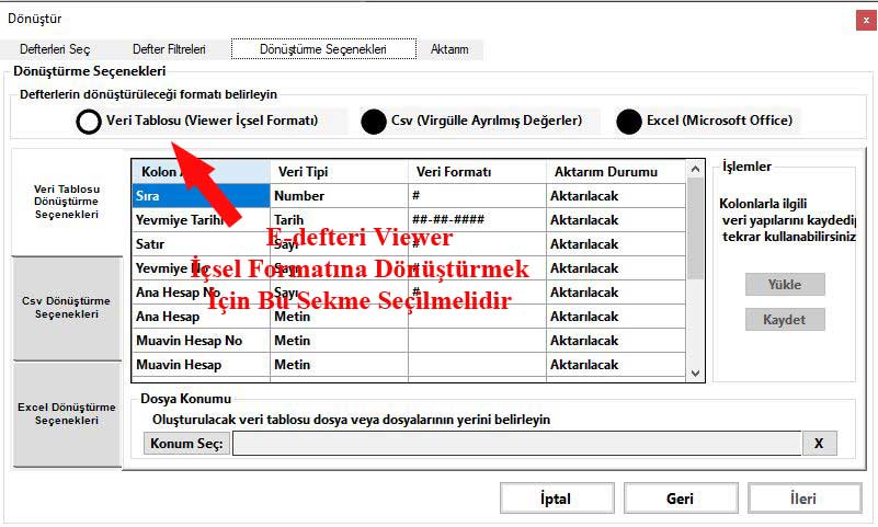 e-defteri-icsel-formata-aktarma-sekmesi